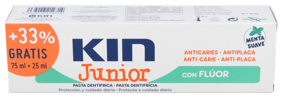 Kin Junior Pasta Dentífrica Menta Suave 75 Ml+25 Ml - Farmacia Ribera